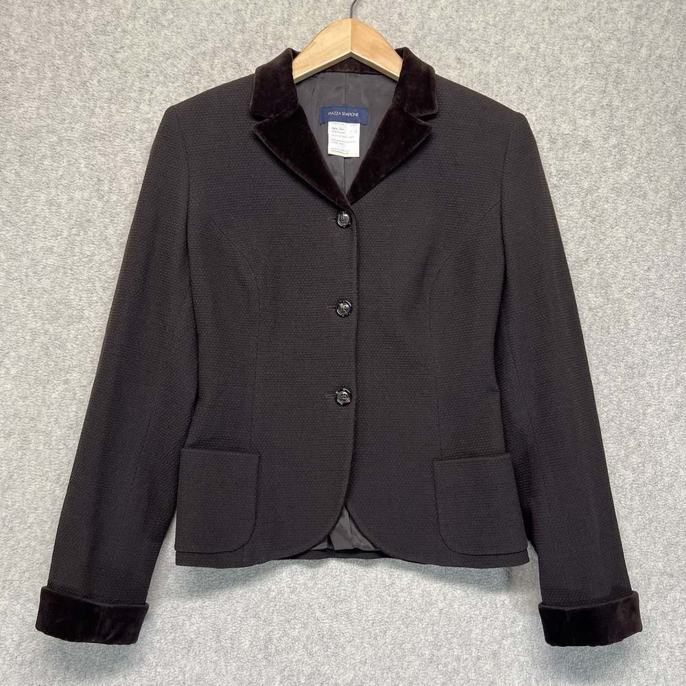 Piazza Sempione Wool Blazer Velvet Trim Brown IT 42 Womens Jacket